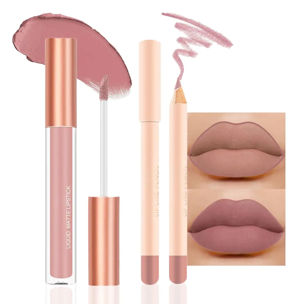 BINGBRUSH Colors Liquid Matte Lipstick and Lipliner Pack Set Lip Tint Long Lasting 24 Hour Waterproof Velvet Nonstick Cup Lipgloss Lip Stain Pigmented Lip Makeup Gift Sets (1Pc 01#)