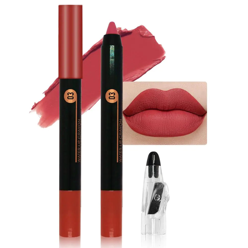 JUAAZIN Cherry Red Crayon Matte Lipstick Lip Liner Pencil Moisture Smooth Lipstick Pencil With pencil sharpener Sharpenable Lip Pencil Ultimate Lip Crayon for Women Smudgeproof Waterproof 03#
